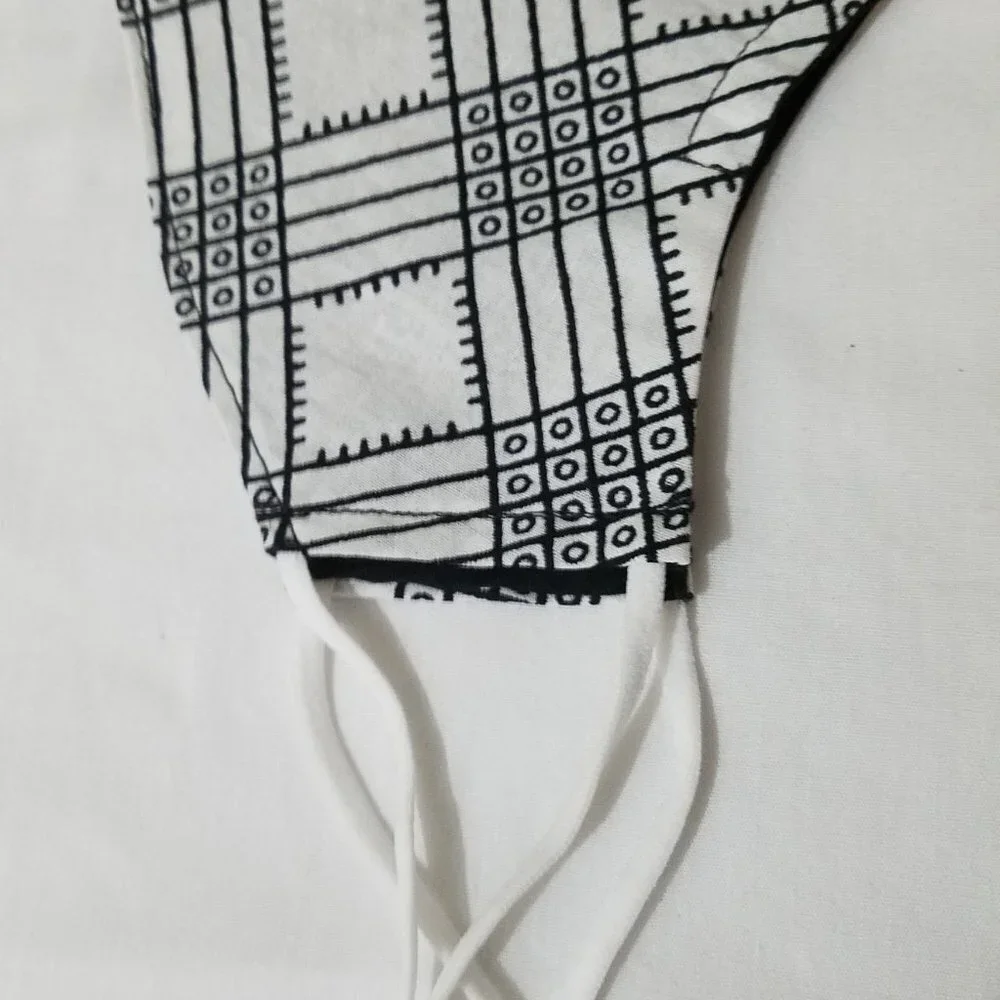 Hand Crafted Face Mask Reversible African Wax Print White and Black Adult Size